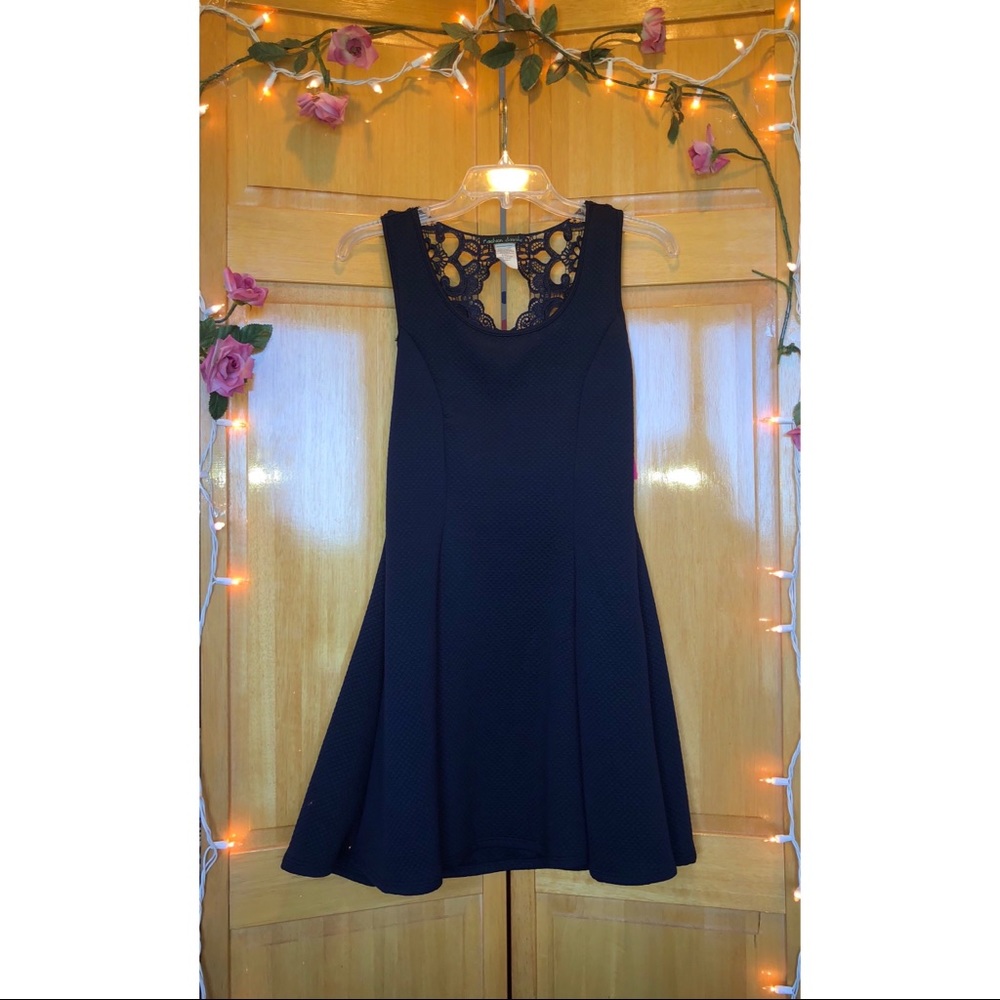 navy lace detail back dress